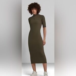(Zara) Elegant Olive Green Midi Dress